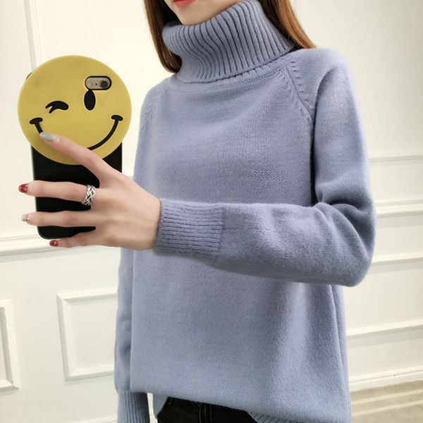 

2021 new turtleneck oversized sweater women autumn winter solid knitted pullover korean style long sleeve casual female knit hvlq, White;black