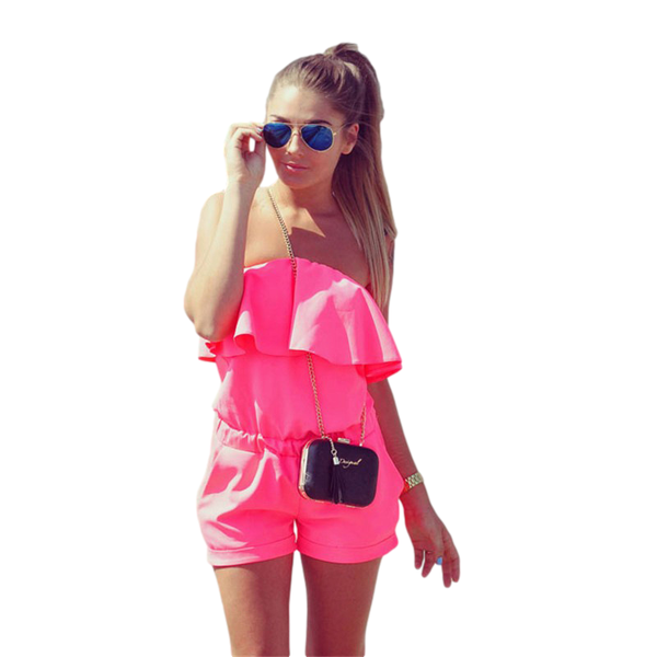

women's jumpsuits & rompers tube ruffles jumpsuit solid color halter sleeveless playsuit backless short pants summer women elastic, Black;white