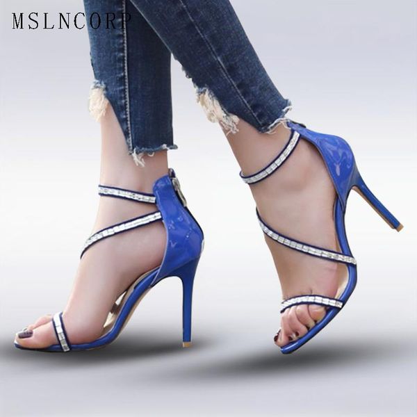 

dress shoes plus size 34-46 women sandals high heels crystal rhinestone gladiator thin pumps open-toed ladies party wedding, Black