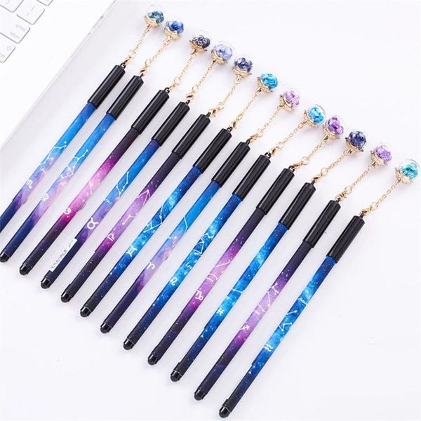 

gel pens 6pcs starry sky with flower pendant 0.5mm signature pen kawaii stationery school writing tools office supplies
