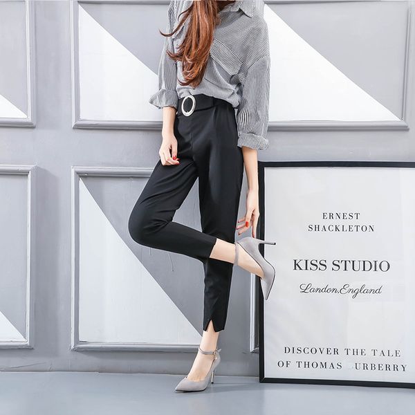 

professional korean style pointed toe super high heels fashion buckle womens shoes solid color low cut heel shoes, Black