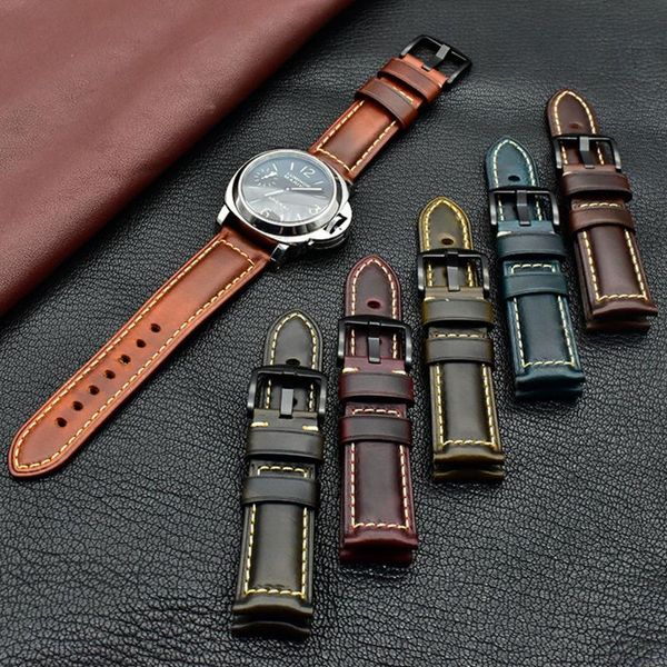 

watch bands cowhide strap 20 22 24 26mm butterfly buckle universal male and female quartz intelligent, Black;brown