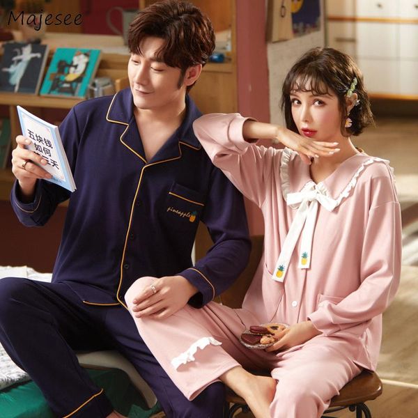 

pajama sets couple casual sleepwear print long sleeve and pants daily home lounge spring autumn night suits nightwear simple new, Black;brown