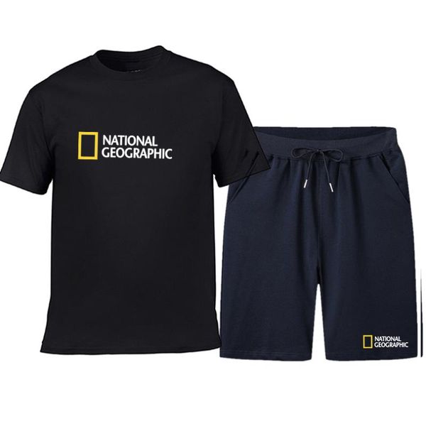 

men's t-shirts print 2021summer casual t-shirt + shorts fashion fitness sports two-piece suit, White;black