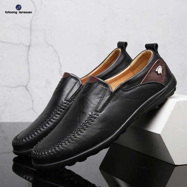 

men loafers fashion men casual leather shoes breathable men boat shoes 007, Black
