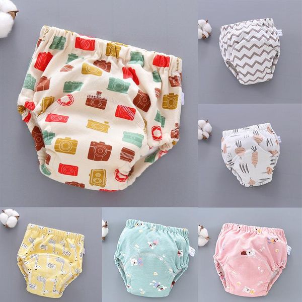 

cloth diapers 1pcs 6-layer elastic waterproof baby diaper pants cute cartoon reusable training breathable printed nappy