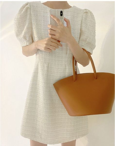 

new 2021 summer tweed for women short mini es sleeve elegant vestido nokv, White