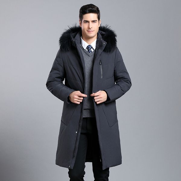 

2021 new white duck men x-long thick winter warm mens down jacket fashion hooded overcoat male coats hat detachable plus size 6sev, Black