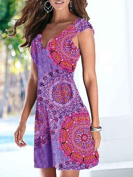 

2020 summer sleeveless shoulder off back print v-neck suspender dress, Gray