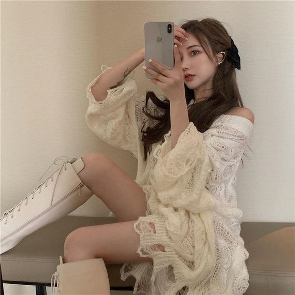 

women's sweaters lazy autumn round neck knit sweater loose temperament hedging hollow twist women tide, White;black