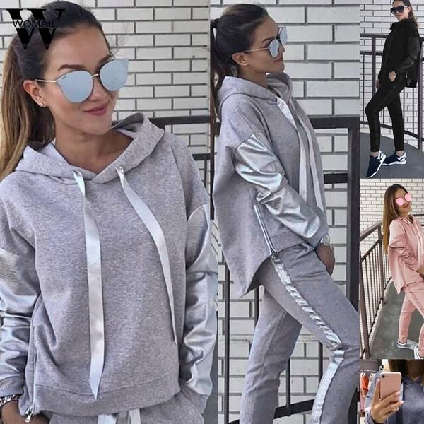 

women tracksuit autumn hooded sets long sleeve hoodies coats long pants two piece matching sets autumn sport fitness suit, Gray