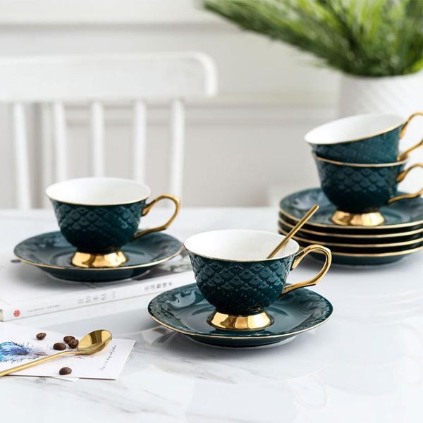 

mugs european embossed ceramic coffee cup and saucer set with tray spoon mug