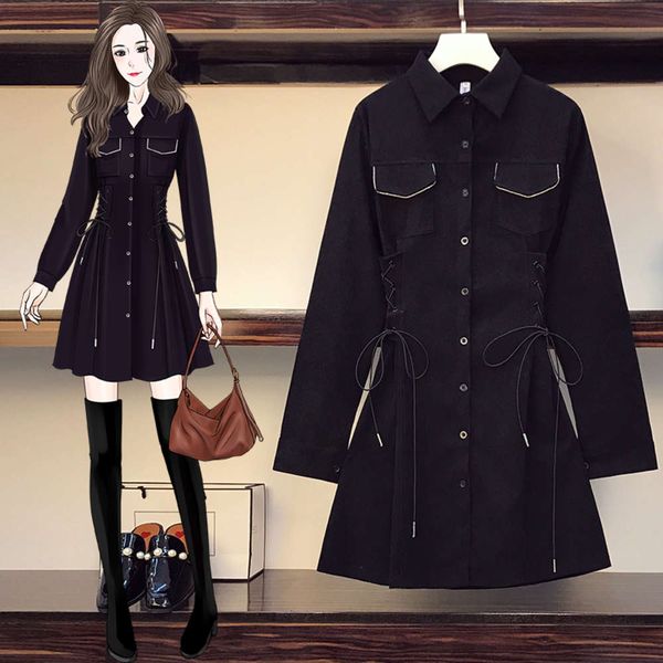 

2021 spring new large women's fat sister french hepburn style small black dress, Black;gray