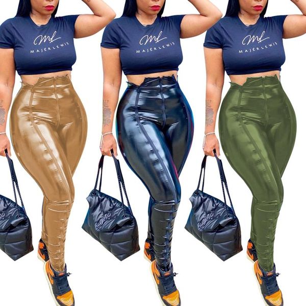 

women's pants & capris woman's fashionable tight pu leather trousers, solid color zipper elastic slim pencil pants, daily life, Black;white