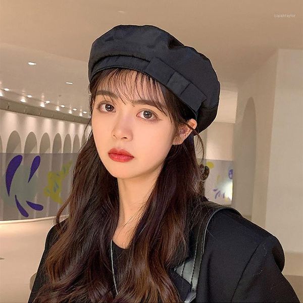

berets foux beret hats women four seasons pure color adjustable rope butterfly sboy caps brimless korea japanese style fashion, Blue;gray