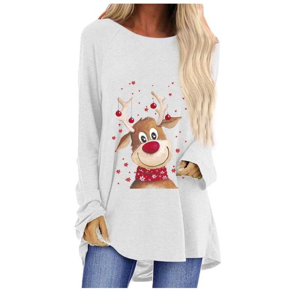

women's t-shirt christmas print women tshirts casual long sleeve o-neck femme t-shirts camisetas mujer plus size t shirt #9, White