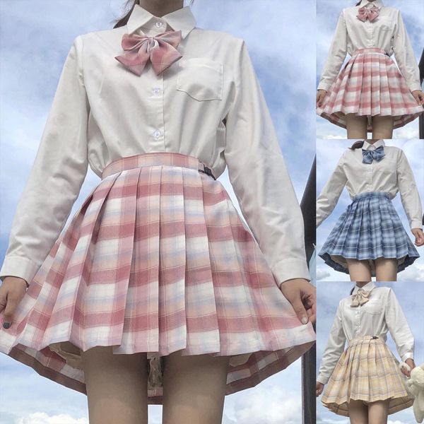 

fashion plaid summer high waist women skirts stitching student harajuku pleated a line short female vrouw jurk, Black