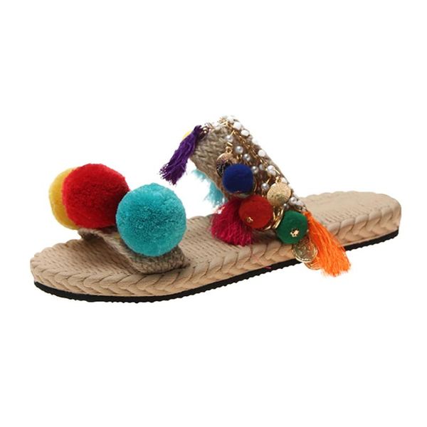 

slippers fashion 2021 women's summer bohemian clip toe flip flops non-slip flat beach shoes d2#2, Black