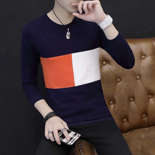 

autumn men's round neck korean fashion boys handsome casual new personality sweater, White;black