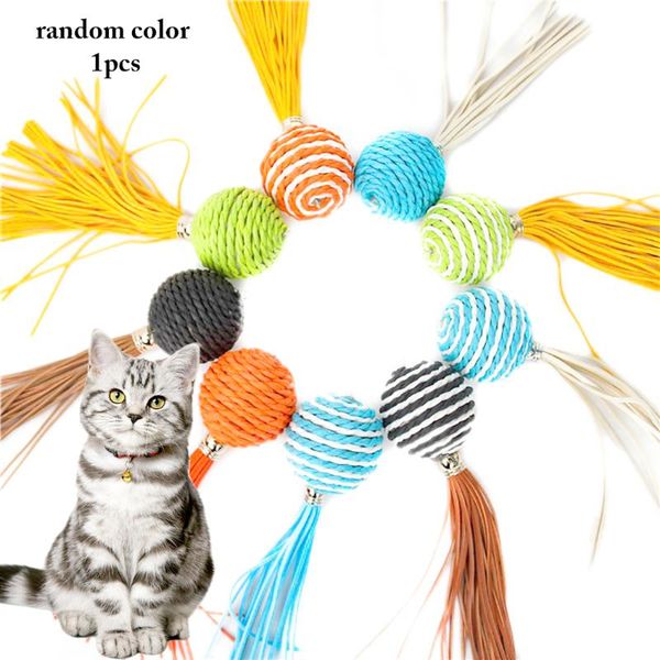 

1pc cat wand refill toy pet accessories fake feather kitten ball toy with tassel pet supplies random color