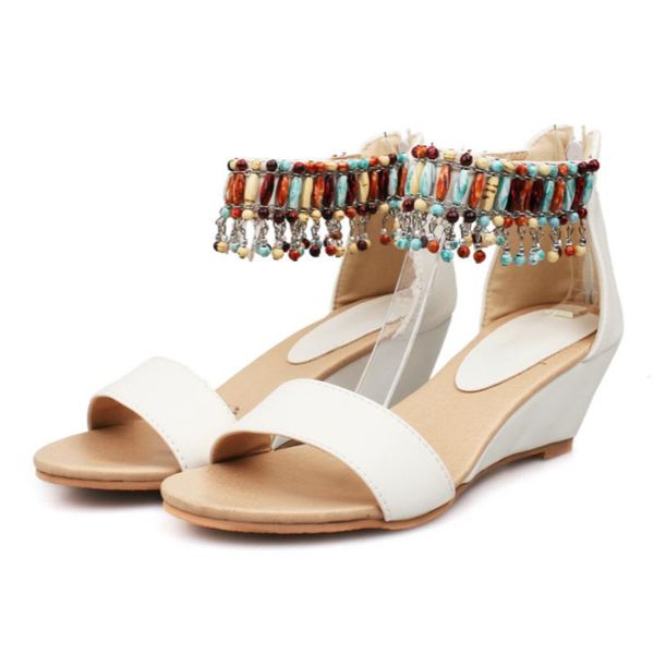 

dress shoes summer women sandals black white bohemian beach fashion string beading gladiator sandal casual wedge flip flops for woman