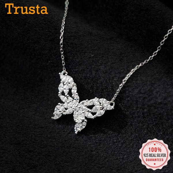 

trustdavis real 925 sterling silver fashion sweet insect butterfly dazzling cz necklace for women valentine's day jewelry db287 q0531