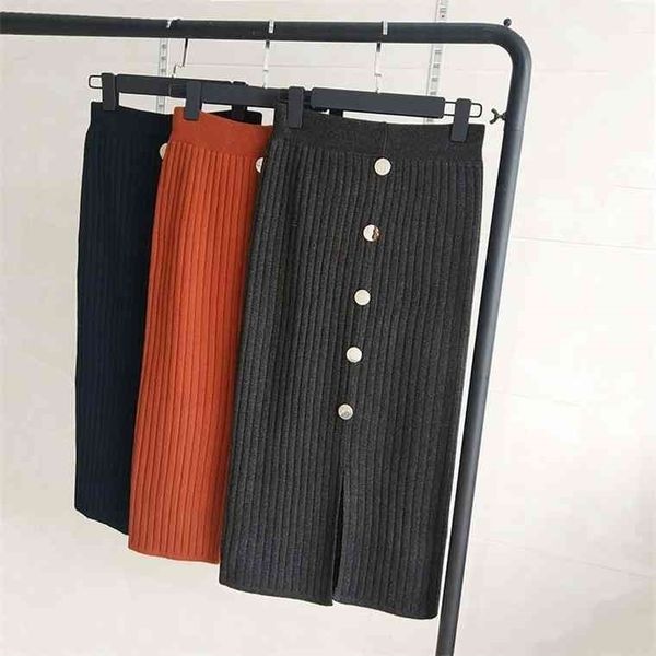 

high waist buttoned half-length knit hip skirt, Black;gray