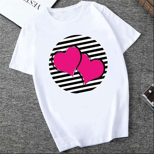 

fashion new women t shirt red heart printed summer short sleeve t shirts plus size love cute kawaii female tees, White