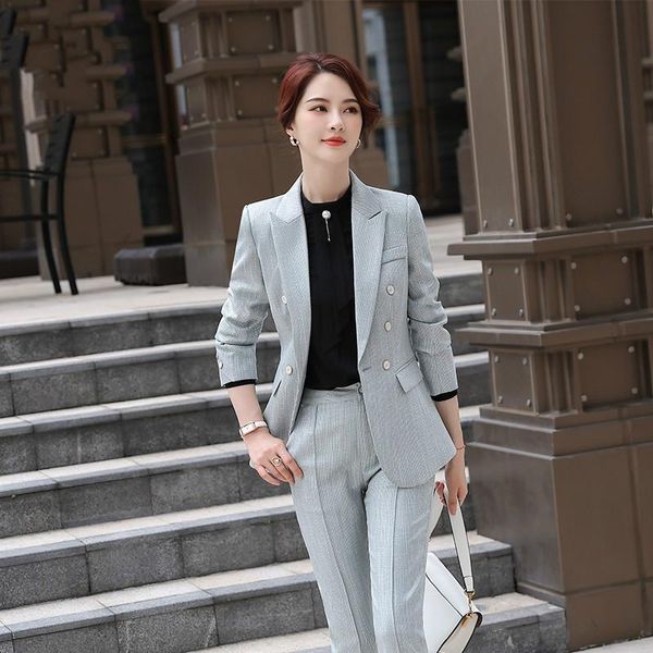

s-4xl plus size professional women's suit 2021 new autumn and winter temperament slim double row women's jacket slim trousers, White;black