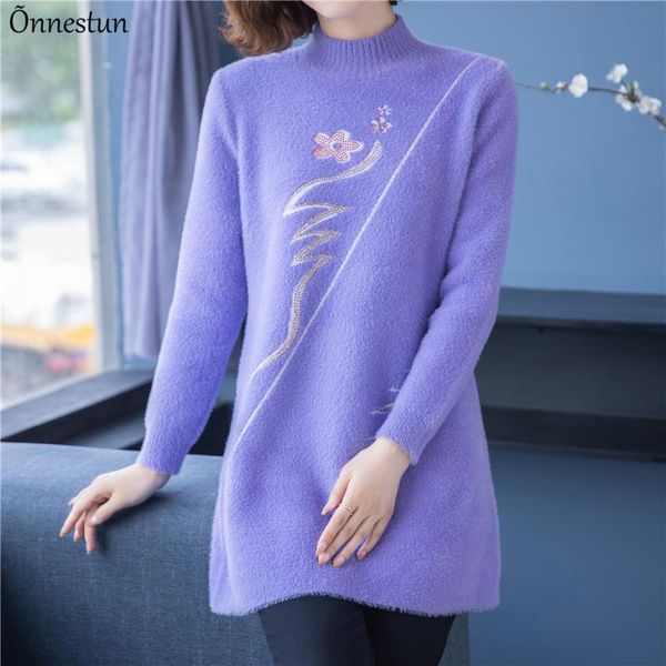 

women's sweaters turtleneck furry sweater dress fashion autumn pullovers pull femme jumper casual embroidery long women, White;black