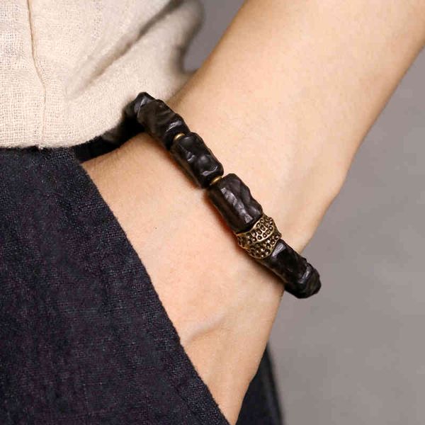 

flower hand texture black sandalwood bracelet men's versatile personalized decorative antique jewelry, Golden;silver