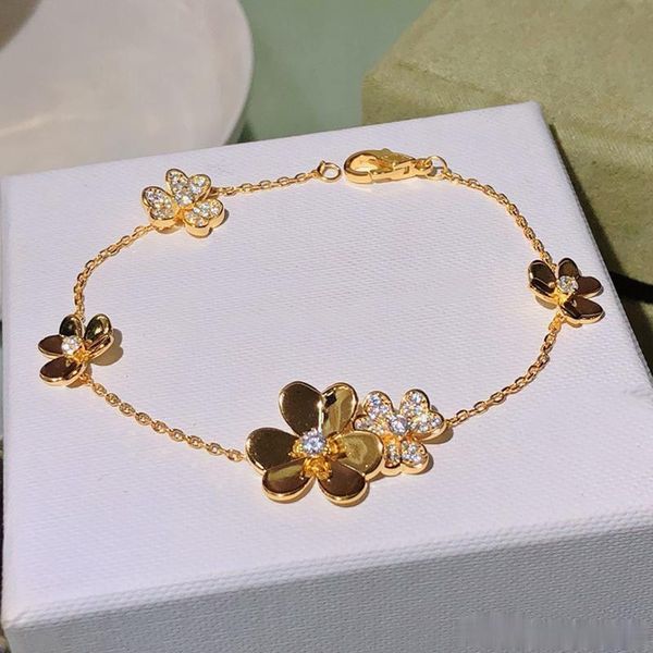 

sell 925 sterling silver brand jewelry for women silver chain clover bracelet praty wedding jewelry gold color flower clover bracelet, Black