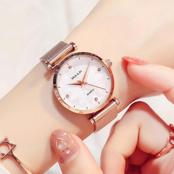 

wristwatches mulilai women watches starry sky magnet watch buckle fashion casual female wristwatch roman numeral simple bracele, Slivery;brown