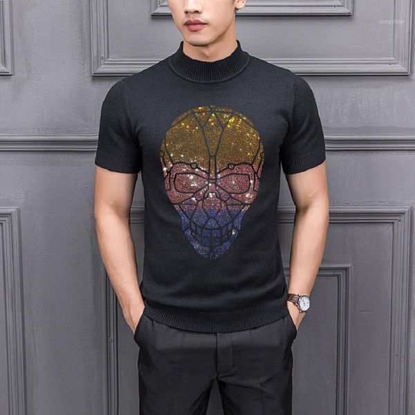 

men's sweaters soft knitted t-shirt autumn sweater chic cashmere half sleeve diamond shiny youth, White;black