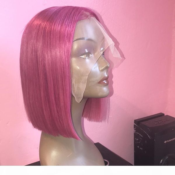 

pink bob lace front wigs human hair 13x6 pre plucked short bob front lace wigs for black women remy hair pre plucked with baby hair, Black;brown