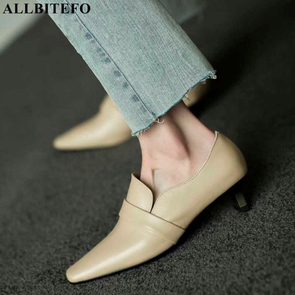 

allbitefo size 34-42 natural genuine leather women heels spring fashion casual high heel shoes high heels stiletto 210611, Black