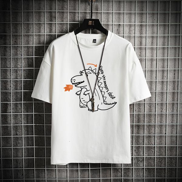 

2021 new t-shirts mem print short sleeve t-shirt fire dinosaurs men's tshirt big and tall zjkp, White;black