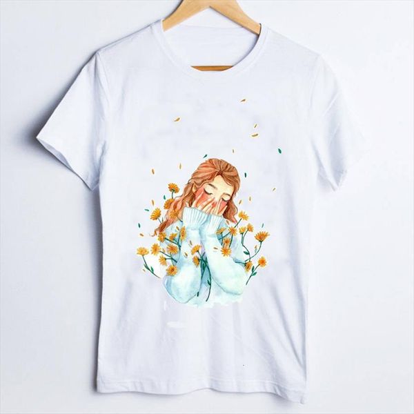 

tees print graphic sunflower girl women trend 90s cartoon clothes clothing t shirt womens, White