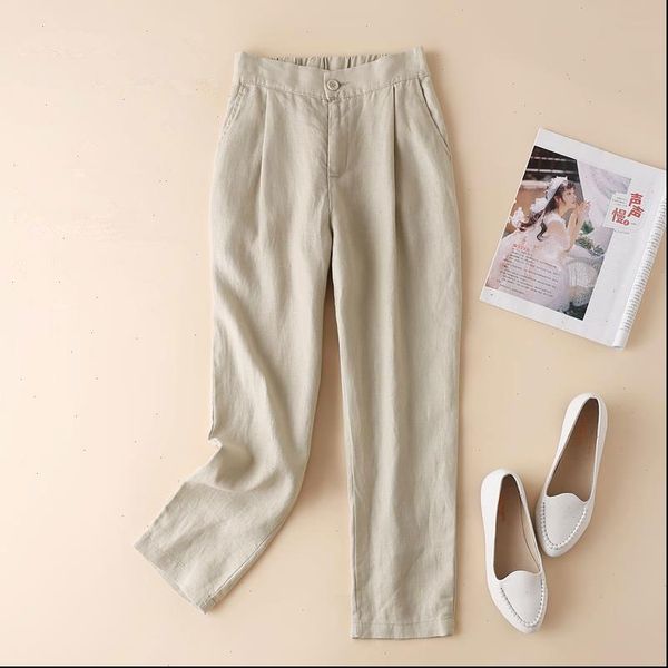 

spring korea fashion women pants plus size all match casual solid cotton linen harem pants elastic waist ankle length pants d150, Black;white