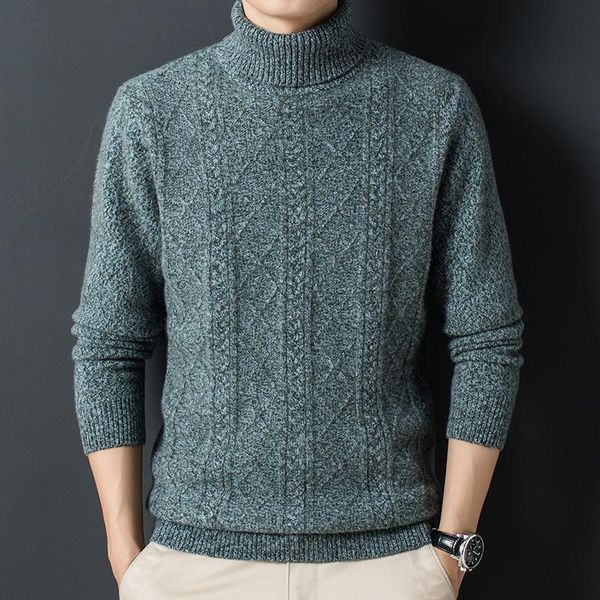 

men's sweaters pure wool sweater autumn and winter high neck color business jacquard thick thread knitted bottom, White;black