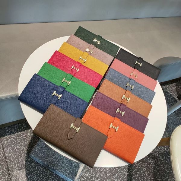 

wallet 2021 leather women's short head h strap thin, Red;black