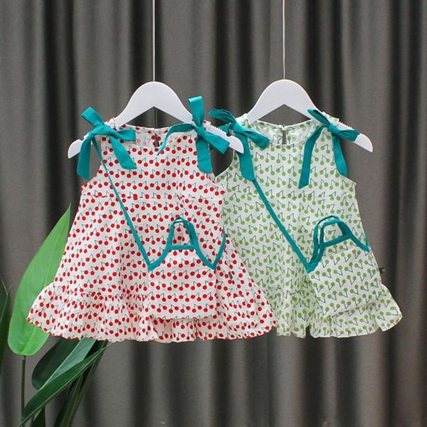 

girl's dresses girls dress 2021 summer baby girl party clothes sleeveless ribbons bow kids vest with bag princess, Red;yellow