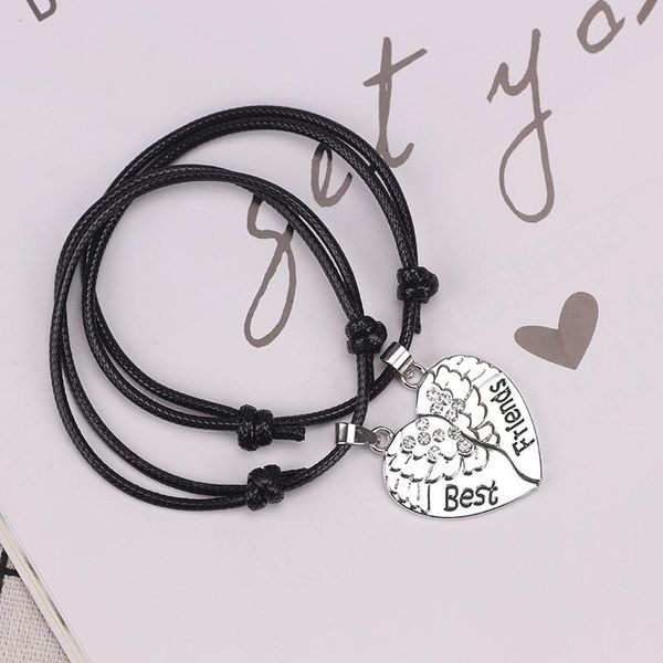 

charm bracelets friends bracelet 2 pcs/set adjustable rope chain for boy and girls heart shape cute variety of forever pendant gifts, Golden;silver