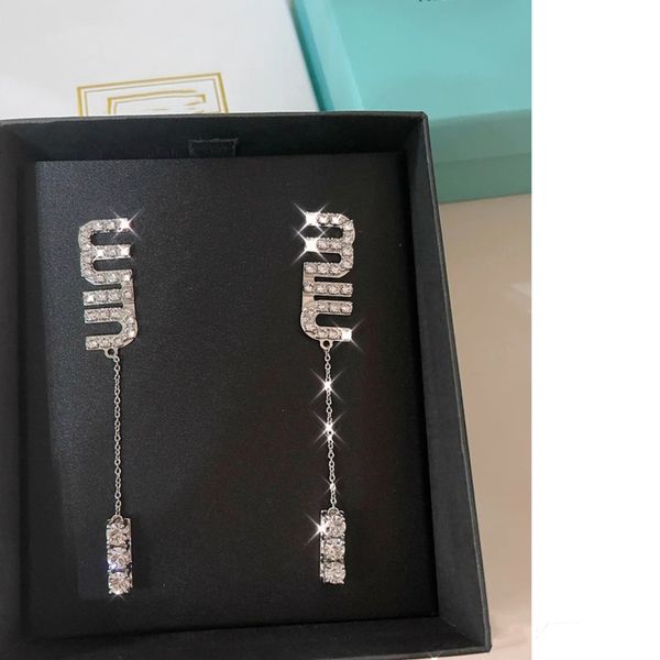 

charm korean net red same miu letter earrings inlaid with zircon fashion exaggerated long, Golden