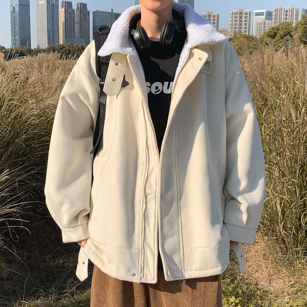 

winter ins thickened lamb wool jacket men's korean loose couple clothes fashion casual cotton padded, Black;brown