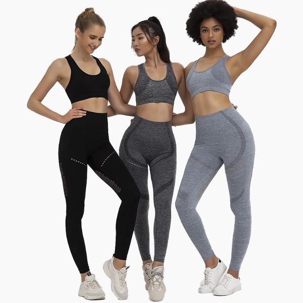 

yoga outfits seamless sport set women two 2 piece gray crop bra leggings clothes high waist woman gym sports sets, White;red