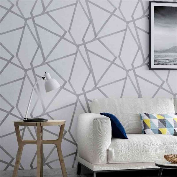 Graue geometrische Tapete für Wohnzimmer, Schlafzimmer, grau-weiß gemusterte moderne Design-Wandpapierrolle, Heimdekoration 210722