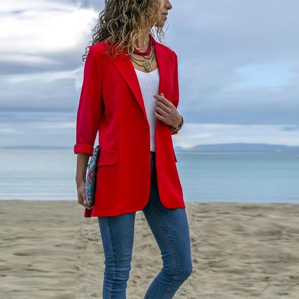 

women's suits & blazers 2021 autumn women black blazer long sleeve turndown collar casual midi-length office female solid color ol over, White;black