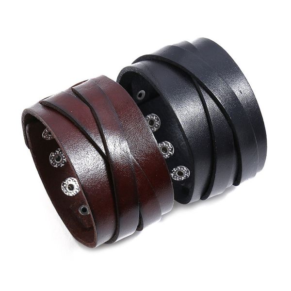 

bangles bracelet punk cowhide creative simple men's leather, Black