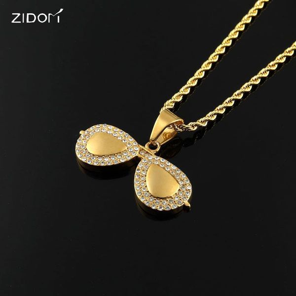 

pendant necklaces 2021 style gold color stainless steel sun glasses shape men fashion hiphop jewelry gifts, Silver